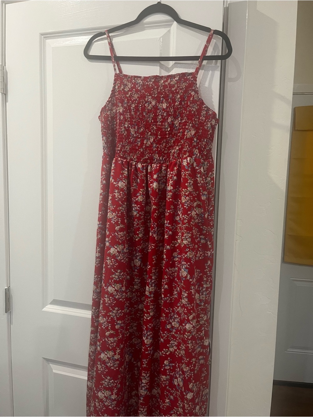 SHEIN Red Floral Smocked Maxi Dress
